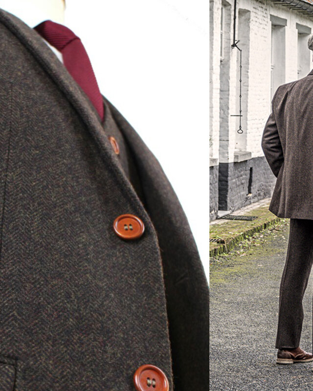 Men's tailored suit | 3-piece suit | brown herringbone | Thomas Shelby | Peaky Blinders