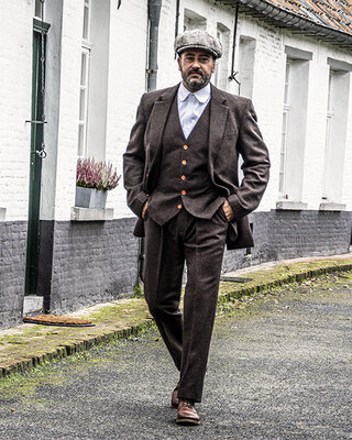 Traje Tweed Marrón Oscuro Espiga