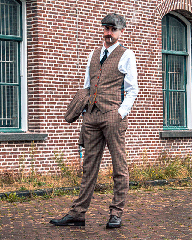 Men's tailored suit | 3-piece suit | brown/beige Prince of Wales | Arthur Shelby | Peaky Blinders