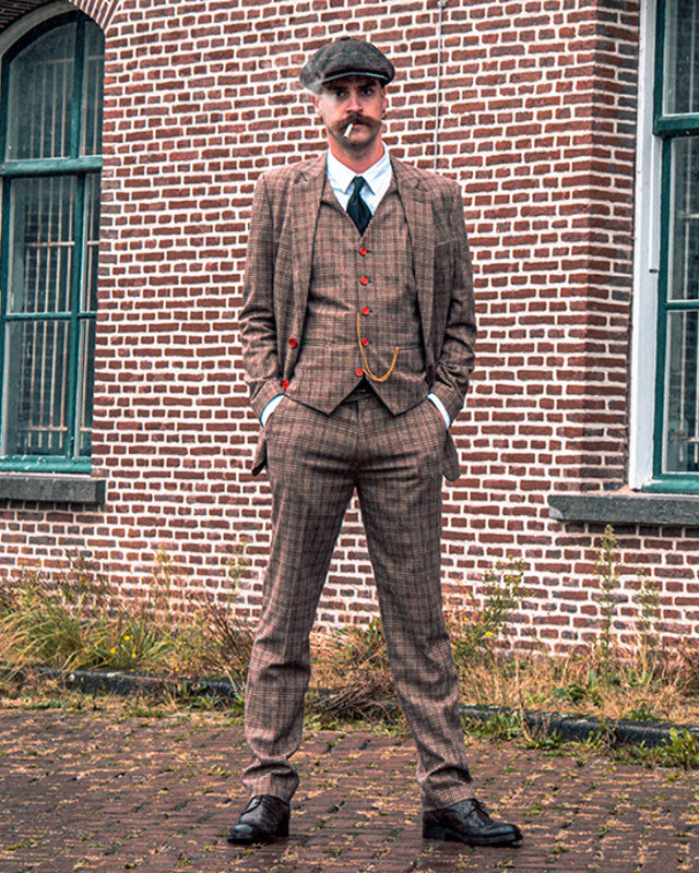 Traje sastre hombre | Traje 3 piezas | Marrón/beige Príncipe de Gales | Arthur Shelby | Peaky Blinders