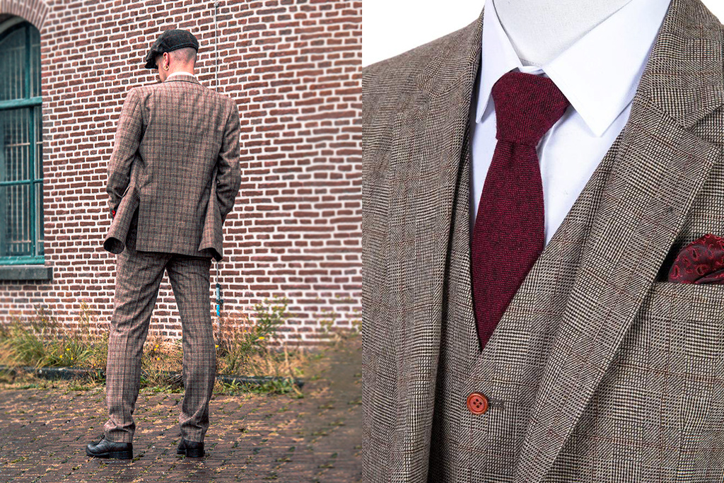 3-piece tweed suit  Brown & Beige Prince of Wales