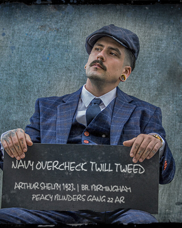 Made-to-measure suit for men | 3-piece suit | navy blue overcheck Twill | Arthur Shelby | Peaky Blinders