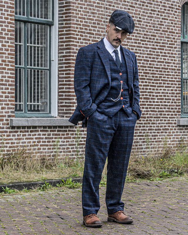 Maßanzug für Herren | 3-teiliger Anzug | marineblauer Overcheck Twill | Arthur Shelby | Peaky Blinders