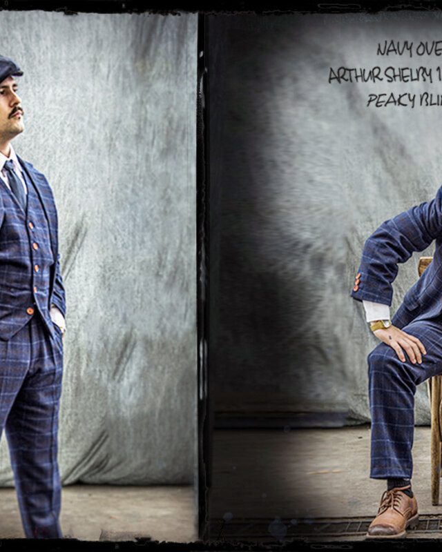 Made-to-measure suit for men | 3-piece suit | navy blue overcheck Twill | Arthur Shelby | Peaky Blinders