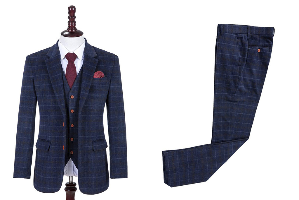 3-piece tweed suit Navy Overcheck Twill