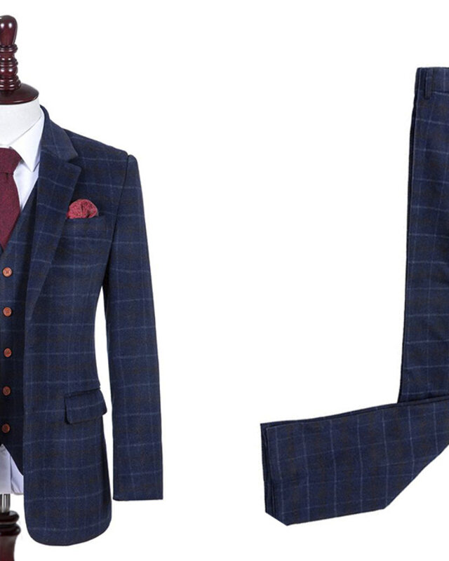 Maßanzug für Herren | 3-teiliger Anzug | marineblauer Overcheck Twill | Arthur Shelby | Peaky Blinders