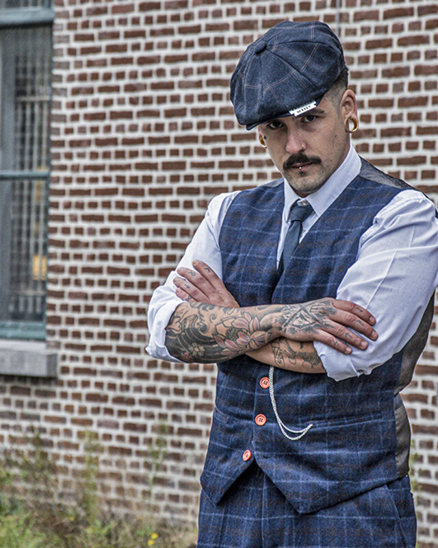 Made-to-measure suit for men | 3-piece suit | navy blue overcheck Twill | Arthur Shelby | Peaky Blinders