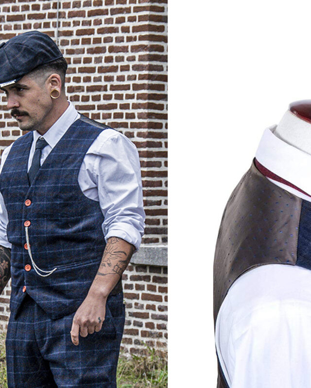 Maatpak voor heren | 3-delig pak | marineblauw overcheck Twill | Arthur Shelby | Peaky Blinders