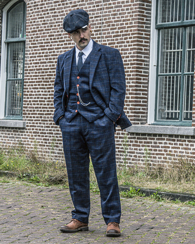 Maßanzug für Herren | 3-teiliger Anzug | marineblauer Overcheck Twill | Arthur Shelby | Peaky Blinders