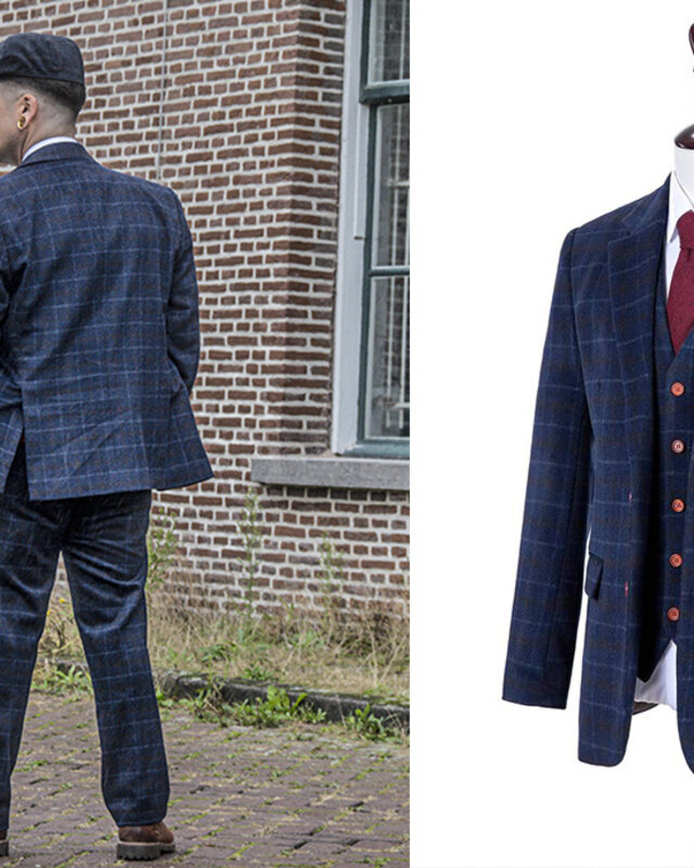 Made-to-measure suit for men | 3-piece suit | navy blue overcheck Twill | Arthur Shelby | Peaky Blinders