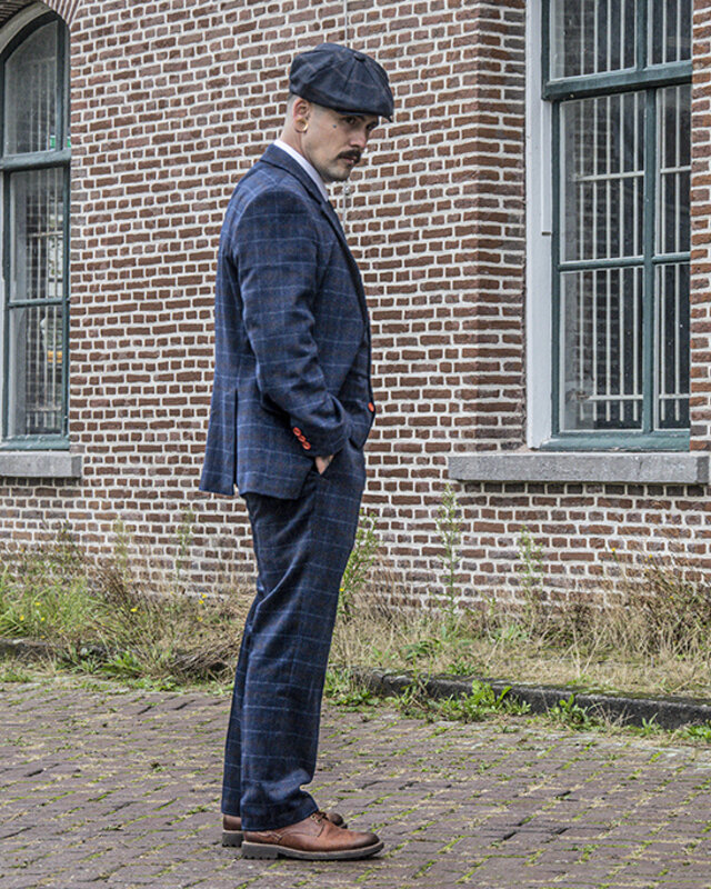 Maßanzug für Herren | 3-teiliger Anzug | marineblauer Overcheck Twill | Arthur Shelby | Peaky Blinders