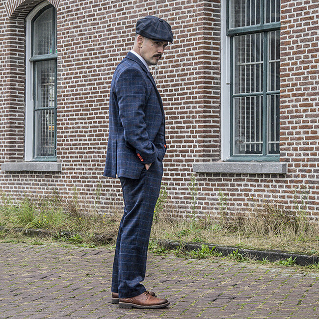 Maßanzug für Herren | 3-teiliger Anzug | marineblauer Overcheck Twill | Arthur Shelby | Peaky Blinders