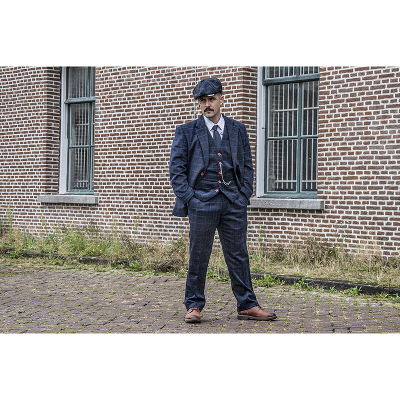 Maßanzug für Herren | 3-teiliger Anzug | marineblauer Overcheck Twill | Arthur Shelby | Peaky Blinders