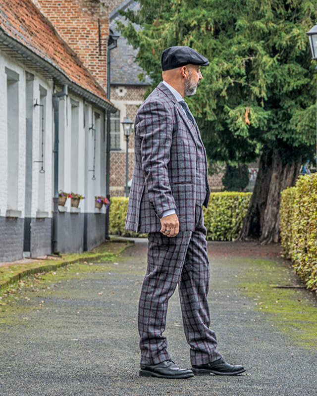 Maatpak voor heren | 3-delig pak | grijs/rood Windowpane | Michael Gray | Peaky Blinders