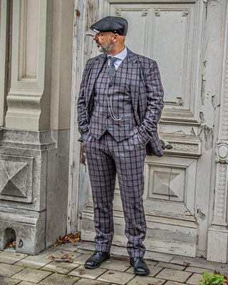Costume Tweed Gris/Rouge Sergé Carreaux