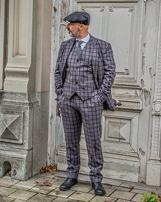 Tweed Suit Grey/Red Twill Windowpane