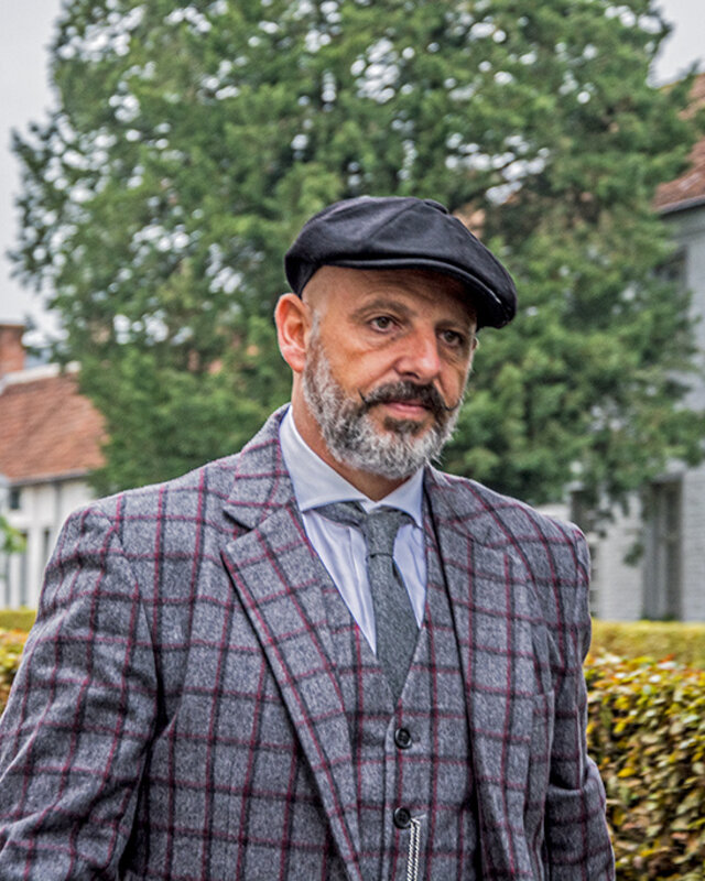Maatpak voor heren | 3-delig pak | grijs/rood Windowpane | Michael Gray | Peaky Blinders