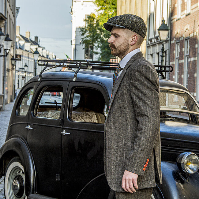 Traje sastre hombre | Traje 3 piezas | Espiga verde | Finn Shelby | Peaky Blinders