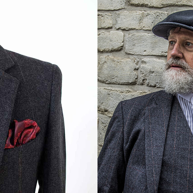 Traje sastre hombre | Traje 3 piezas | Espiga negro | Alfie Solomons | Peaky Blinders