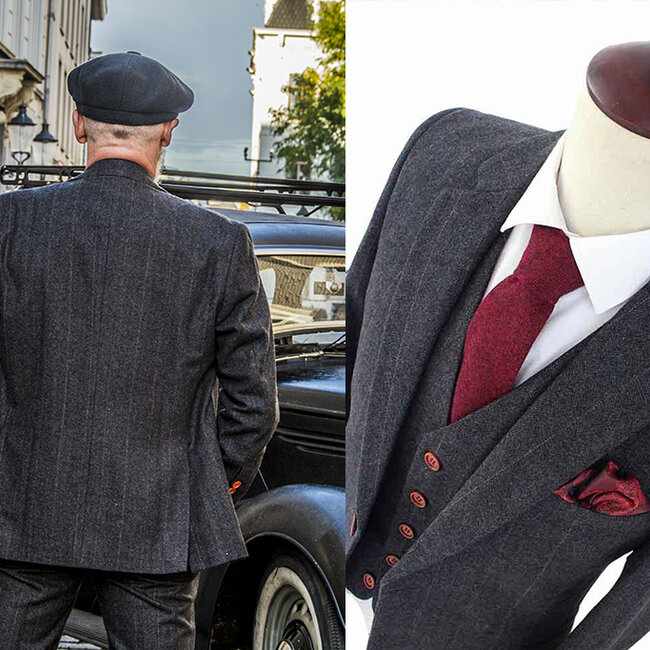 Traje sastre hombre | Traje 3 piezas | Espiga negro | Alfie Solomons | Peaky Blinders