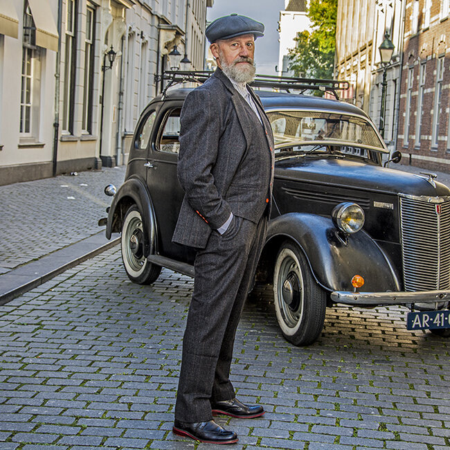 Traje sastre hombre | Traje 3 piezas | Espiga negro | Alfie Solomons | Peaky Blinders