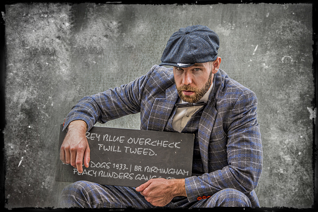 Costume sur mesure pour homme | costume 3 pièces | gris/bleu Overcheck Twill | Johnny Dogs | Peaky Blinders