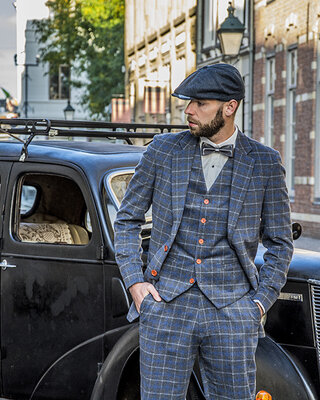 Tweed Pak Grijs/Blauw Twill Overcheck