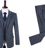 3-teiliger Tweed-Anzug Grau Blau Overcheck Twill Tweed