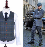 Costume en tweed 3 pièces Tweed à carreaux gris et bleu