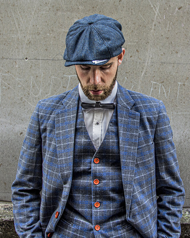 Men's tailored suit | 3-piece suit | grey/blue Overcheck Twill | Johnny Dogs | Peaky Blinders