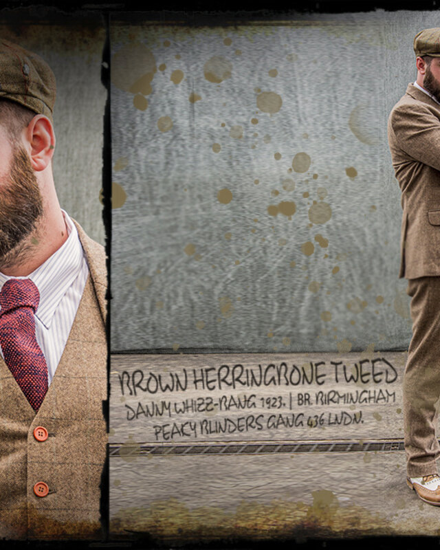 Maatpak voor heren | 3-delig pak | bruin visgraat | Danny Whizz-Bang | Peaky Blinders