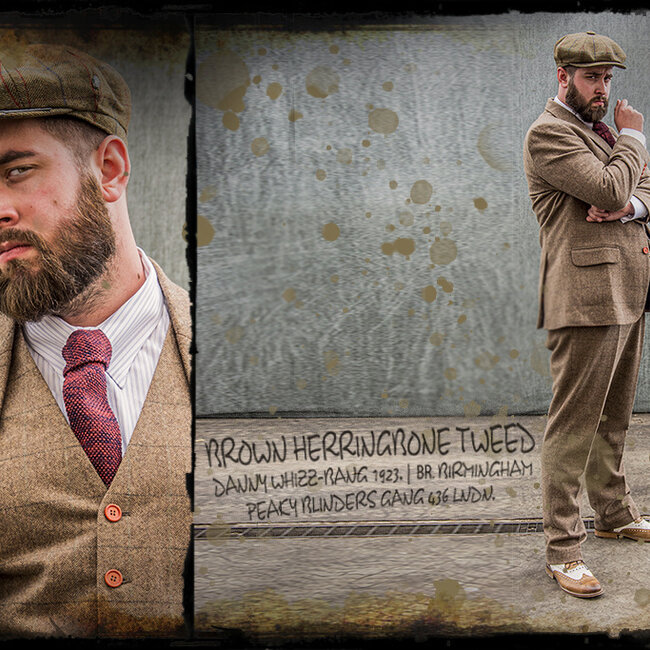 Maatpak voor heren | 3-delig pak | bruin visgraat | Danny Whizz-Bang | Peaky Blinders