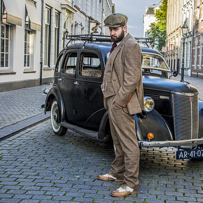 Maatpak voor heren | 3-delig pak | bruin visgraat | Danny Whizz-Bang | Peaky Blinders