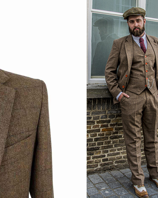 Maatpak voor heren | 3-delig pak | bruin visgraat | Danny Whizz-Bang | Peaky Blinders