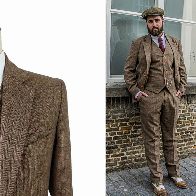Maatpak voor heren | 3-delig pak | bruin visgraat | Danny Whizz-Bang | Peaky Blinders