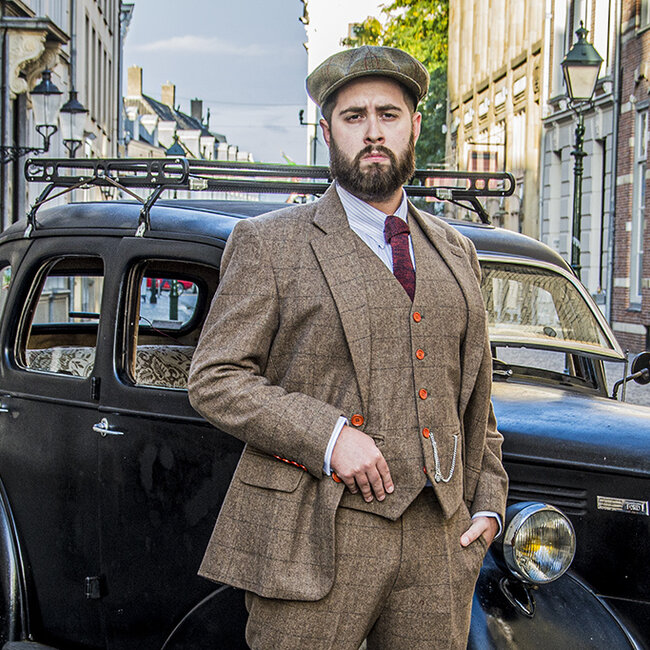 Maatpak voor heren | 3-delig pak | bruin visgraat | Danny Whizz-Bang | Peaky Blinders