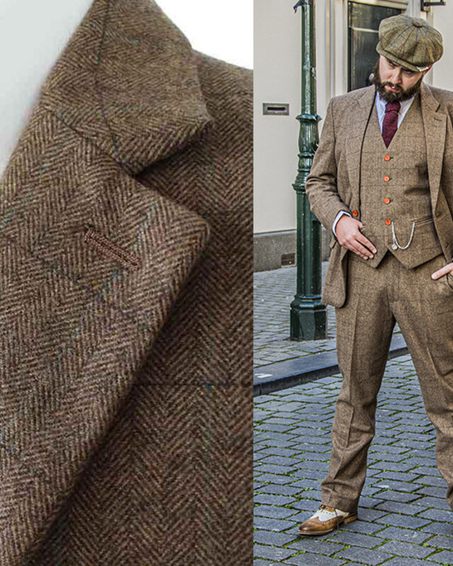 Herren Maßanzug | 3-teiliger Anzug | brauner Fischgrätenanzug | Danny Whizz-Bang | Peaky Blinders