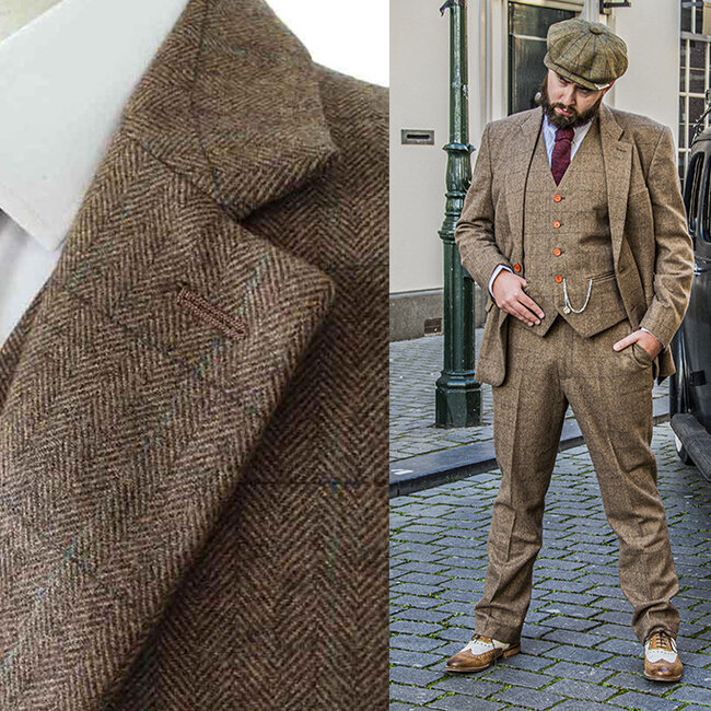 Maatpak voor heren | 3-delig pak | bruin visgraat | Danny Whizz-Bang | Peaky Blinders