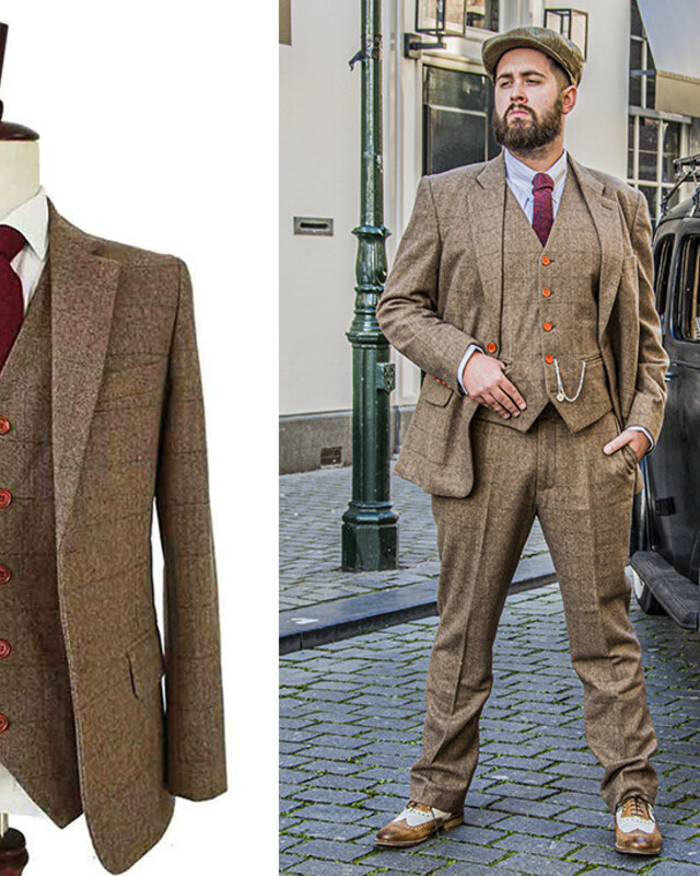 Maatpak voor heren | 3-delig pak | bruin visgraat | Danny Whizz-Bang | Peaky Blinders