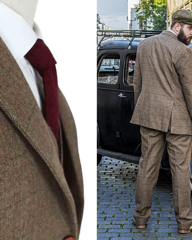 Herren Maßanzug | 3-teiliger Anzug | brauner Fischgrätenanzug | Danny Whizz-Bang | Peaky Blinders