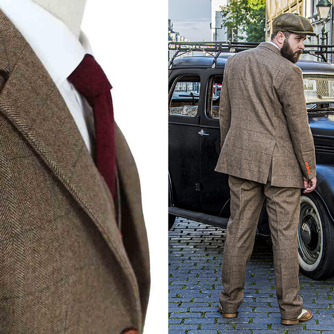 Maatpak voor heren | 3-delig pak | bruin visgraat | Danny Whizz-Bang | Peaky Blinders