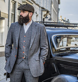 Traje de 3 piezas Espiga gris Cuadros rojos Tweed