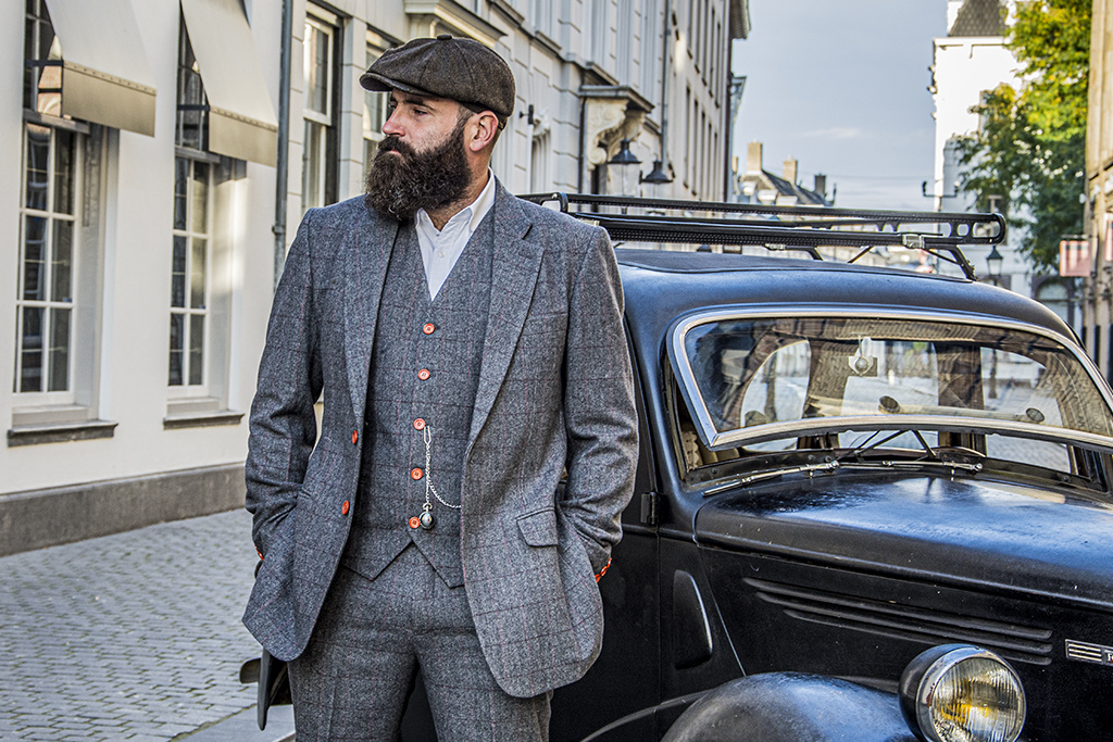 Costume sur mesure pour homme | costume 3 pièces | gris/rouge à carreaux | Aberama Gold | Peaky Blinders