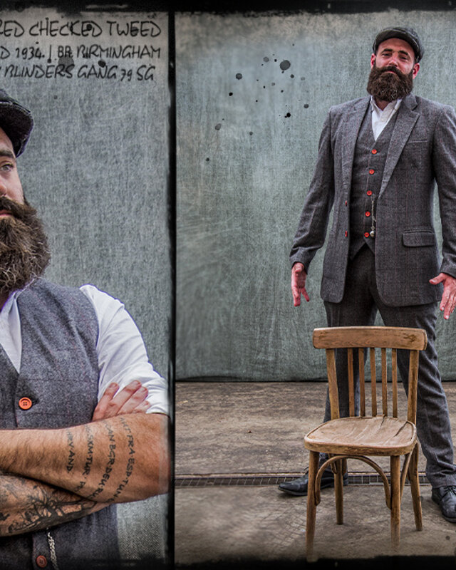 Traje sastre hombre | Traje 3 piezas | A cuadros gris/rojo | Aberama Gold | Peaky Blinders