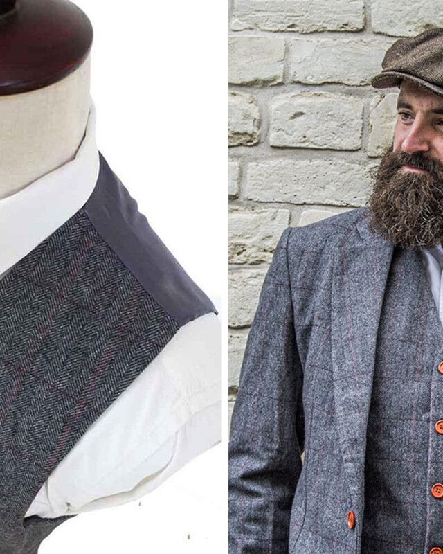 Herren Maßanzug | 3-teiliger Anzug | grau/rot kariert | Aberama Gold | Peaky Blinders