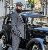 Traje de 3 piezas Espiga gris Cuadros rojos Tweed