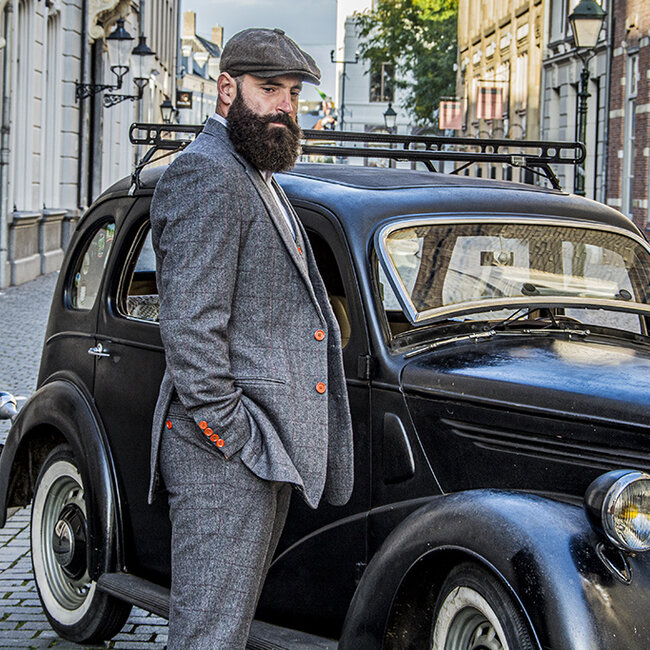 Herren Maßanzug | 3-teiliger Anzug | grau/rot kariert | Aberama Gold | Peaky Blinders
