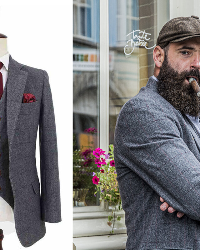 Herren Maßanzug | 3-teiliger Anzug | grau/rot kariert | Aberama Gold | Peaky Blinders