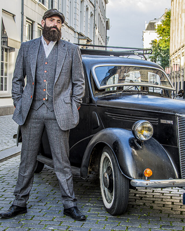 Costume sur mesure pour homme | costume 3 pièces | gris/rouge à carreaux | Aberama Gold | Peaky Blinders