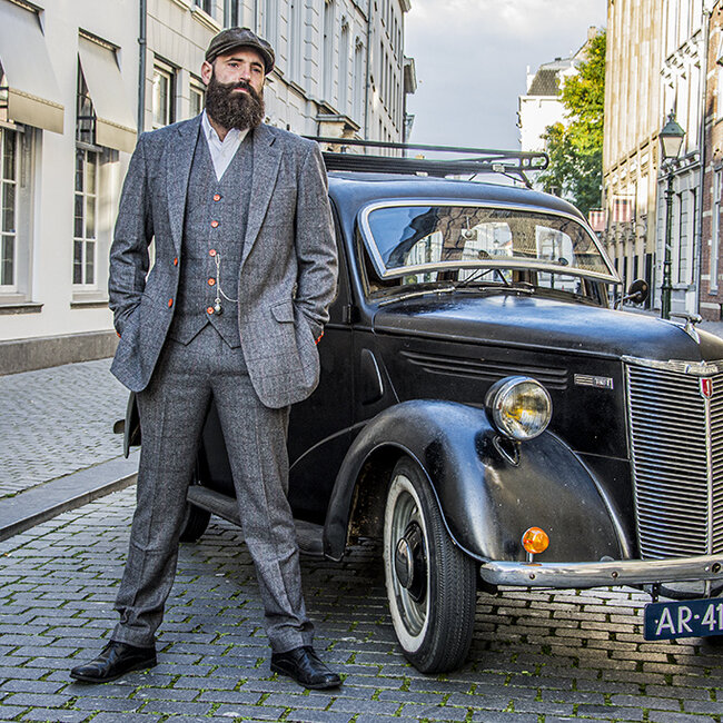 Herren Maßanzug | 3-teiliger Anzug | grau/rot kariert | Aberama Gold | Peaky Blinders